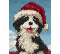 Cane Animale DIY rug Latch Hook Kits,Cucciolo che indossa un cappello da Babbo Natale,Handmade Hanging Carpet Embroidery Making Kits,Home Decoration Rug for Adults And Beginners,80x160cm