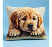 Cane Animale Kit Gancio di Chiusura per Cuscino Fai-da-Te,Un simpatico piccolo golden retriever,Artigianato Facile da Imparare per Kit Tappeto con Gancio di Chiusura per Cuscino,43x43cm