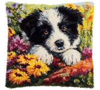 Cane animale Kit Latch Hook,Kit di Ganci con Cuscino,Border Collie,Stampata Tela di Canapa Copertura Federa Ricamo,DIY Copertura Cuscino Aggancio,43x43cm
