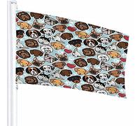 Cane Bandiera Decor 3x5 Ft Cucciolo Carlino Testa Faccia Pieno Cartone Animato Carino Cuore Adorabile Ripeti Regolare Poliestere Stampato Motivo Decorazioni per Esterni per Case e Giardini