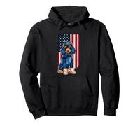 Cane Barboncino Patchwork Denim Con Bandiera Americana Felpa con Cappuccio