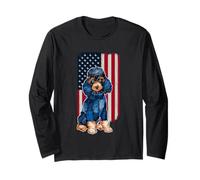 Cane Barboncino Patchwork Denim Con Bandiera Americana Maglia a Manica