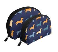 Cane bassotto blu arancione, Borsa per trucco a conchiglia Portamonete da donna Borsa da toilette piccola Borsa per cosmetici 2 pezzi