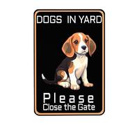 Cane Beagle Dispettoso Nel Cortile, Per Favore Chiudi Il Cancello Targa In Metallo Vintage Cartelli Metallo Retrò Poster Metal Per Ristorante Soggiorno Cucina
