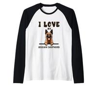 Cane Belgian Shepherd Che sbricia con la Scritta Love Maglia con Maniche Raglan