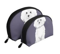Cane bianco Bichon Frise, Borsa per trucco a conchiglia Portamonete da donna Borsa da toilette piccola Borsa per cosmetici 2 pezzi