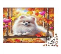 Cane Bianco Soffice Puzzle 1000 Pezzi Altalena nella Foresta dAutunno Puzzle per Adulti Carta Rilassante Decorazione Casa Interazione Familiare 70x50cm/1000pcs