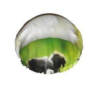 Cane Border Collie Verde,Cuffia da doccia, cuffia da notte, doppio strato, impermeabile, elastica, riutilizzabile.