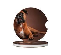 Cane boxer sdraiato e tranquillo, Sottobicchieri per portabicchieri auto, confezione da 2, sottobicchieri in ceramica assorbente con base antiscivolo in sughero.