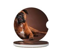 Cane boxer sdraiato e tranquillo, Sottobicchieri per portabicchieri auto, confezione da 2, sottobicchieri in ceramica assorbente con base antiscivolo in sughero.