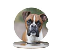 Cane boxer, Sottobicchieri per portabicchieri auto, confezione da 2, sottobicchieri in ceramica assorbente con base antiscivolo in sughero.