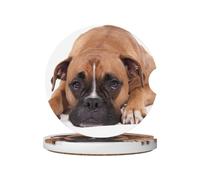 Cane boxer, Sottobicchieri per portabicchieri auto, confezione da 2, sottobicchieri in ceramica assorbente con base antiscivolo in sughero.
