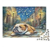 Cane Carino Carta Bulldog sulla strada acciottolata sotto le stelle Set Puzzle Regalo divertente per calza della famiglia 70x50cm/1000 pezzi