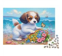 Cane carino che gioca sulla spiaggia Puzzle 1000 Pezzi per Adulti 70x50cm/1000pcs