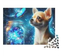 Cane carino puzzle da 1000 pezzi per adulti, Chihuahua con barattolo galattico e farfalla, difficile, spesso resistente premium vibrante antistress, 52x38cm/1000pz
