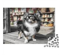 Cane Carino Puzzle in cartone Chihuahua a pelo lungo sulla soglia della dispensa Puzzle premium Regalo decorativo per calza 70x50cm/1000 pezzi