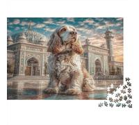 Cane Carino Puzzle in cartone Cocker Spaniel di fronte alla Grande Moschea Puzzle classico regalo di Natale segreto da collezione 38x26cm/1000 pezzi