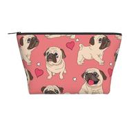 Cane carlino cuore di San Valentino, Borsa da toilette Borsa per trucco Borsa per cosmetici Borsa da toilette da viaggio portatile