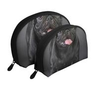 Cane Carlino Nero Isolato Su Uno Sfondo Nero, Borsa per trucco a conchiglia Portamonete da donna Borsa da toilette piccola Borsa per cosmetici 2 pezzi