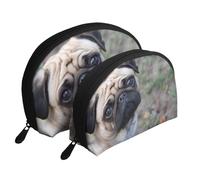 Cane carlino stampato, Borsa per trucco a conchiglia Portamonete da donna Borsa da toilette piccola Borsa per cosmetici 2 pezzi