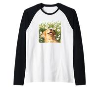 Cane Che Gioca nel Prato per la Stagione delle Margherite e dei Fiori Maglia con Maniche Raglan