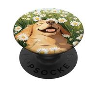 Cane che gioca nel prato per la stagione delle margherite e dei fiori PopSockets PopGrip Adesivo