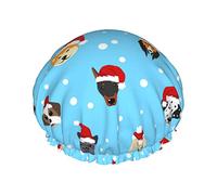 Cane Che Indossa Cappello Di Natale Cuffia Da Impermeabile Blu, Cuffia Da Bagno Elastica Cuffia Da Bagno Per Capelli Di Protezione Ambientale, Doppio Strato Impermeabile Cappello Da Da