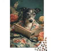Cane che Legge Puzzle 1000 Pezzi Puzzle per Adulti Stile Floreale Retrò Gioco di Puzzle 1000 Pezzi Relax Famiglia Decorazione Regalo 52x38cm/1000pcs