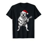 Cane Chitarra Natale Amante Bulldog Inglese Maglietta