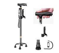 Cane Con Luce a Led Per Gli Anziani,Canna Da Passeggio Con Manico Ergonomico Sempre e Una Graziosa Base a 4 Punte Per Ulteriore Stabilità,10 Livelli Di Regolazione Dell'Altezza Da 72 a 94 Cm,Unisex