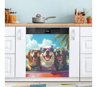Cane con occhiali da sole Lavastoviglie Magnete Copertura per Porta Anteriore, Grande Metallo Decorativo Cucina Lavastoviglie Pannello Decalcomania Frigorifero Adesivo Decorazione Magnetica 58x66 CM
