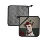 Cane con una rosa rossa 2 tappetini quadrati in silicone anti-scottatura - Tappetino isolante multifunzionale da 18 cm, adatto per cucinare, barbecue, tè, ecc.
