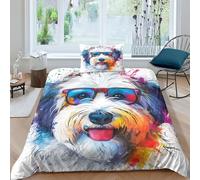 cane Copripiumino Da 2 Pcs,set Di Biancheria Da Letto Con Stampati in 3D,federe,cerniera Nascosta,Decorazione carina per la stanza Copripiumino Sportivo in Microfibra Facile Da Pulire Single 135x200cm