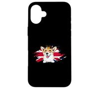 Cane Corgi britannico con corona e bandiera del Regno Unito Londra Inghilterra Custodia per iPhone 16 Plus