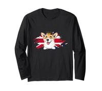Cane Corgi Britannico con Corona e Bandiera del Regno Unito Londra Inghilterra Maglia a Manica