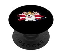 Cane Corgi britannico con corona e bandiera del Regno Unito Londra Inghilterra PopSockets PopGrip Adesivo