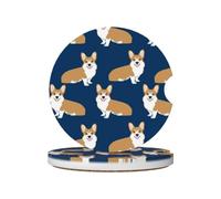 Cane Corgi, cucciolo da compagnia, Sottobicchieri per portabicchieri auto, confezione da 2, sottobicchieri in ceramica assorbente con base antiscivolo in sughero.