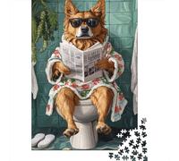 Cane Corgi Legge Giornale Puzzle per Adulti Puzzle 1000 Pezzi Scena Divertente Bagno Rilassante Decorazione Regalo 70x50cm/1000pcs