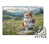 Cane Corgi Prato Puzzle 1000 Pezzi Carta per Adulti Paesaggio Gioco di Puzzle 1000 Pezzi Relax Decorazione Casa 38x26cm/1000pcs