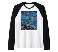 Cane Corso Cane in Spiaggia Notte Stellata Stile Opera d'Arte Maglia con Maniche Raglan