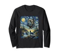Cane Corso Cane Luna Ululante Notte Stellata Van Gogh Art Style Maglia a Manica