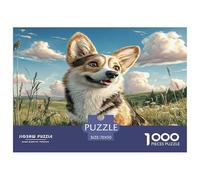 Cane da compagnia Corgi in cartone riciclato al 100% in un campo Puzzle da 1000 pezzi per adulti e bambini, stimolante e stimolante 70x50 cm/1000 pezzi