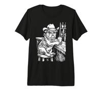 Cane da Cowboy con Birra al Bar Divertente Bull Dog Maglietta Premium