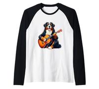 Cane da Montagna Che Suona la Chitarra Divertente Bernese Cane Maglia con Maniche Raglan