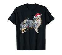 Cane da Pastore Australiano Cappello di Babbo Natale Luce di Natale Maglietta