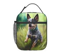 Cane da pastore australiano che gioca sull'erba Borsa termica per il pranzo - Simpatica borsa a tracolla con grande capacità, riutilizzabile e refrigerante per donne e uomini al lavoro, picnic, via
