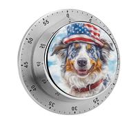 Cane da pastore che indossa un cappello con i colori della bandiera americana Timer da cucina per chef Orologio con timer da cucina con allarme forte Non sono necessarie batterie Timer da tavolo mec