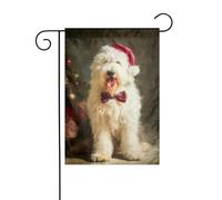 Cane da pastore che indossa un cappello di Natale bandiera da giardino 30 x 45 cm verticale su entrambi i lati per fattoria vacanze decorazioni esterne bandiera cortile