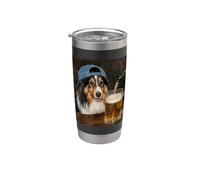 Cane da pastore delle Shetland che beve birra divertente cane meme Bicchiere termico in acciaio inox doppia parete