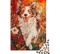 Cane da Pastore Prato Fiorito Autunnale Puzzle 1000 Pezzi Carta Gioco di Puzzle 1000 Pezzi per Adulti Relax Famiglia Decorazione Casa Regalo 38x26cm/1000pcs